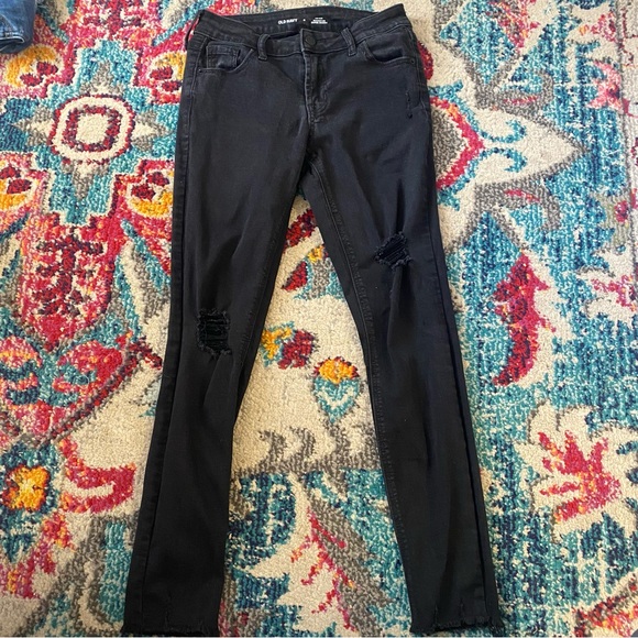 Old Navy Mid-Rise Rockstar Super-Skinny Ankle Jeans Black Ripped - Picture 4 of 6